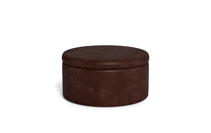 Colten Leather Round Storage Coffee Table Ottoman - Image 4