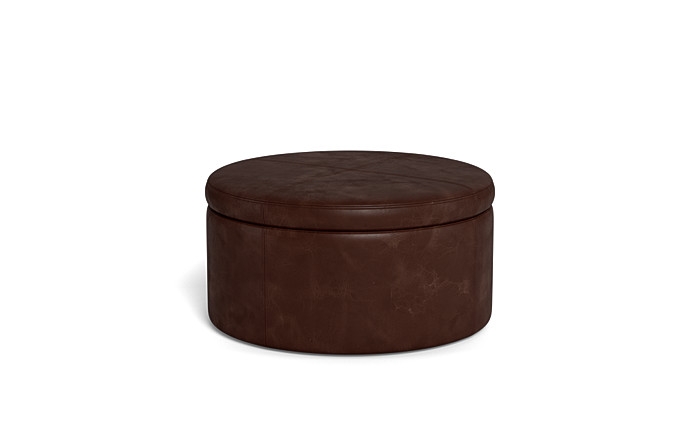 Colten Leather Round Storage Coffee Table Ottoman - Image 3