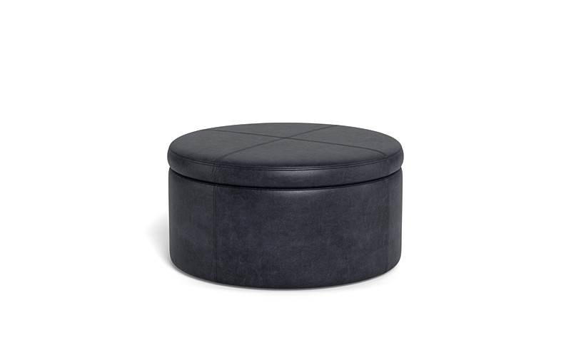 Colten Leather Round Storage Coffee Table Ottoman - Image 0