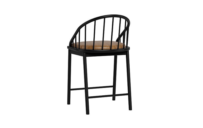 Alten Leather Wood Framed Upholstered Seat Counter Stool - Image 3