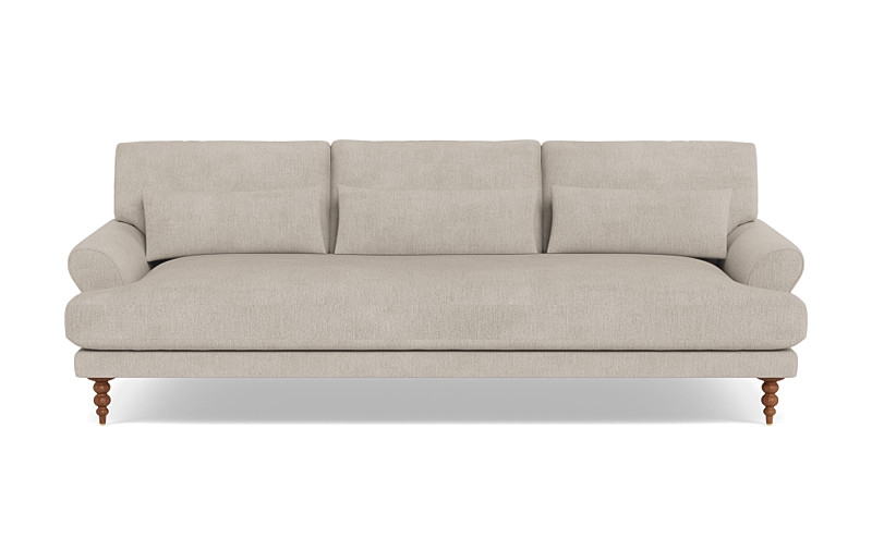 Maxwell Fabric Sofa - 90"W x 42"D x 31"H - Bone/Tapered Turned Wood - Oiled Walnut - Bench Cushion - Down Alternative Fill - Image 0