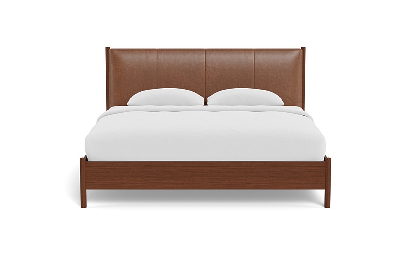 Percey Leather Wood Framed Bed with no Tufting - King - Pecan - Image 0