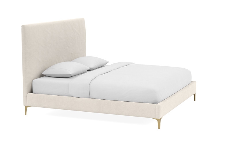 Lowen Upholstered King Bed - ALABASTER Performance Classic Chenille - Brass Plated Sloan L Leg - 55"H - Image 1