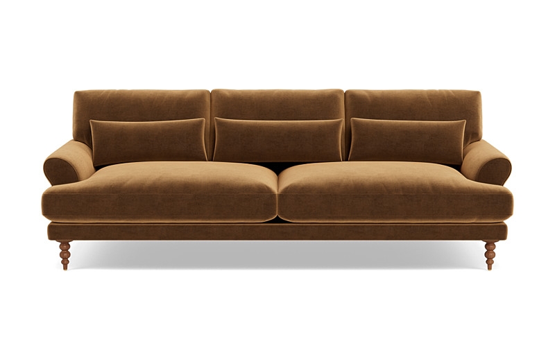 Maxwell Fabric Sofa - 82"W x 37"D x 31"H - Fawn/Oiled Walnut Tapered Turned Wood Leg - Two Cushions - Down Alternative Fill - Image 0