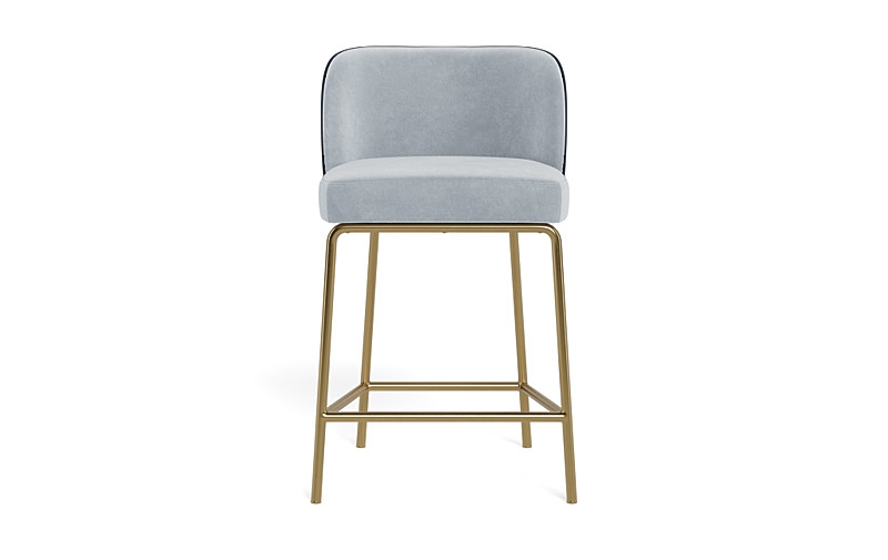 Graham Metal Framed Upholstered Counter Stool with Contrast Piping - Sterling/Navy - Brass Leg - Image 0
