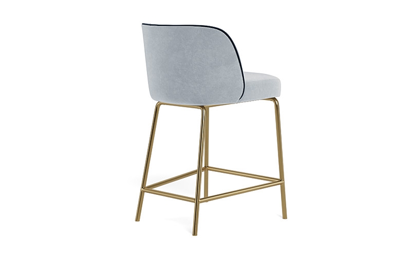 Graham Metal Framed Upholstered Counter Stool with Contrast Piping - Sterling/Navy - Brass Leg - Image 4