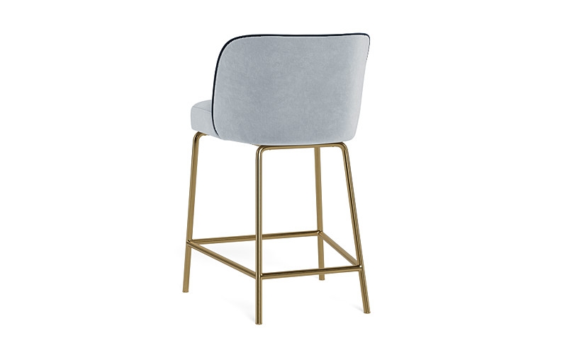 Graham Metal Framed Upholstered Counter Stool with Contrast Piping - Sterling/Navy - Brass Leg - Image 1