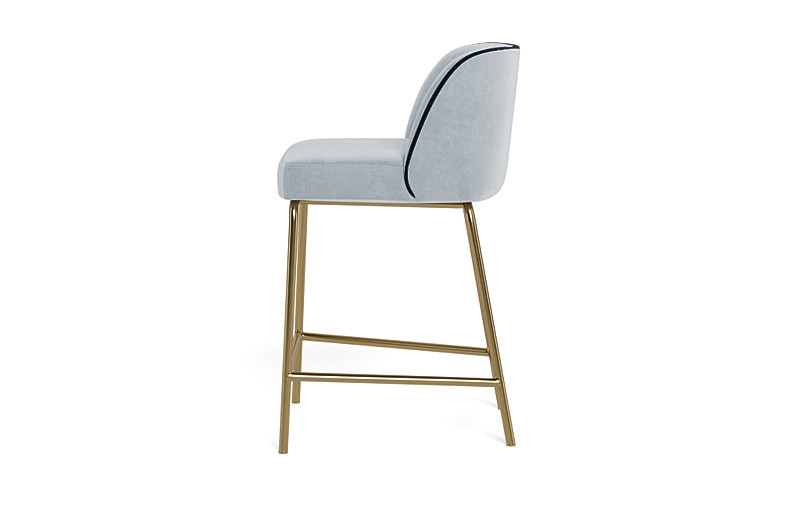 Graham Metal Framed Upholstered Counter Stool with Contrast Piping - Sterling/Navy - Brass Leg - Image 2