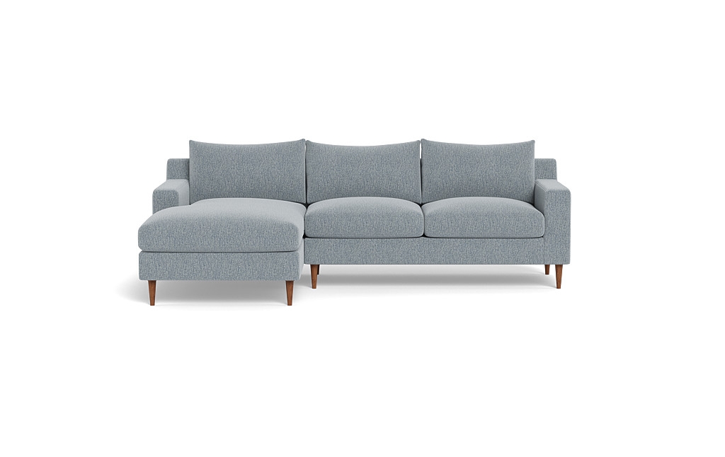 Sloan Left Chaise Sectional | Misty | | OIled Walnut Tapered Round Wood Leg 2 Cushions | Down Alternative Fill - Image 0