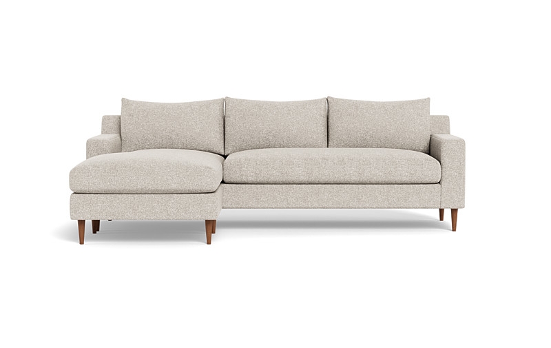 Sloan 3-Seat Reversible Chaise Sectional - Bench Cushion - Down Alternative Fill - Decide Later Fabric - Oiled Walnut Tapered Turned Wood Leg - Image 3