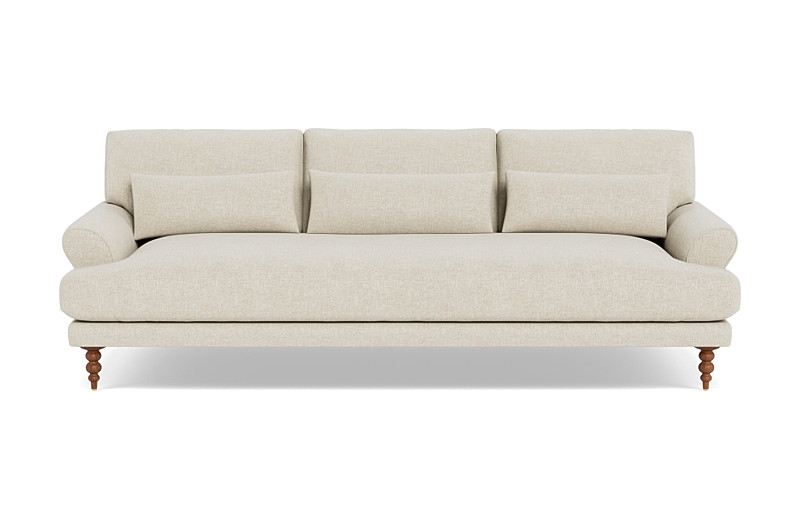 Maxwell Fabric Sofa by Apartment Therapy - Bisque Performance Classic Weave - Oiled Walnut Tapered Turned Wood Leg - 90"W x 42"D - Bench Cushion - Down Alternative Fill - Image 2