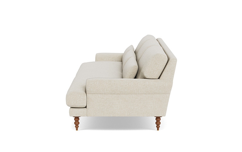Maxwell Fabric Sofa by Apartment Therapy - Bisque Performance Classic Weave - Oiled Walnut Tapered Turned Wood Leg - 90"W x 42"D - Bench Cushion - Down Alternative Fill - Image 1