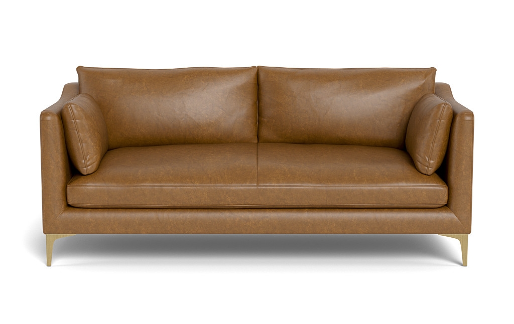 Caitlin Leather Sofa by The Everygirl® - Palomino - Brass Plated L Leg - Down Alternative Fill - Image 0