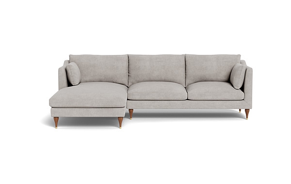 Caitlin  Chaise Sectional with Down Alternative; Oiled Walnut with Brass Cap Stilletto Leg - Image 0