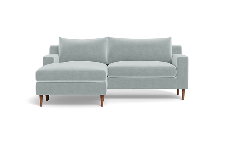 Sloan 2-Seat Reversible Chaise Sectional | 75"W x 36"D | 63" Chaise | Spa Performance Velvet | Oiled Walnut Tapered Round Wood Leg | Down Alternative Cushion Fill - Image 0