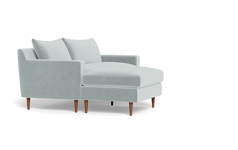 Sloan 2-Seat Reversible Chaise Sectional | 75"W x 36"D | 63" Chaise | Spa Performance Velvet | Oiled Walnut Tapered Round Wood Leg | Down Alternative Cushion Fill - Image 1