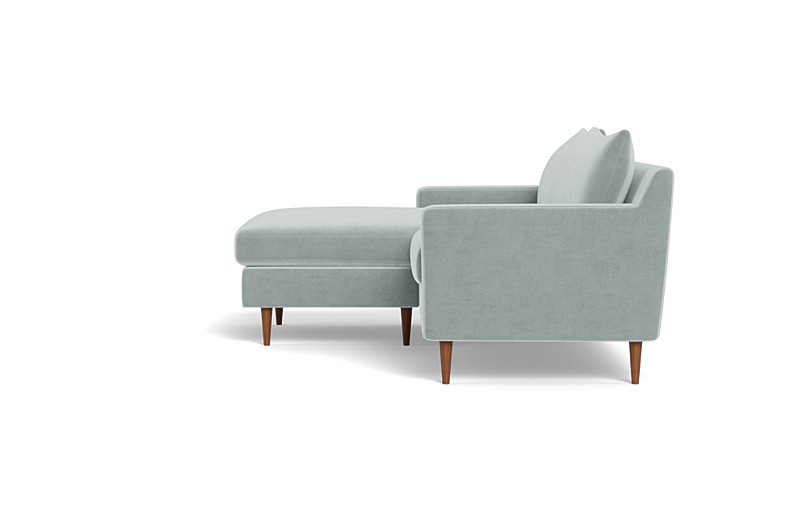 Sloan 2-Seat Reversible Chaise Sectional | 75"W x 36"D | 63" Chaise | Spa Performance Velvet | Oiled Walnut Tapered Round Wood Leg | Down Alternative Cushion Fill - Image 2