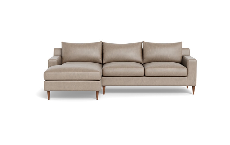 Sloan Leather Left Chaise Sectional | Decide Later Leather | Oiled Walnut Tapered Turned Wood Leg | 96"W x 40"D | 63" x 35" Chaise | 2 Cushions | Down Alternative Fill - Image 5