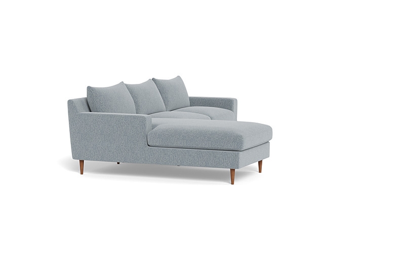 Sloan Left Chaise Sectional | Misty Performance Antimicrobial Chenille | Oiled Walnut Tapered Turned Wood Leg | 100"W x 36"D | 73" x 35" Chaise | 2 Cushions | Down Alternative Fill - Image 2