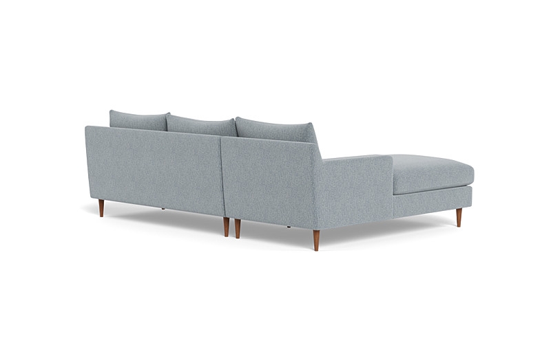 Sloan Left Chaise Sectional | Misty Performance Antimicrobial Chenille | Oiled Walnut Tapered Turned Wood Leg | 100"W x 36"D | 73" x 35" Chaise | 2 Cushions | Down Alternative Fill - Image 4