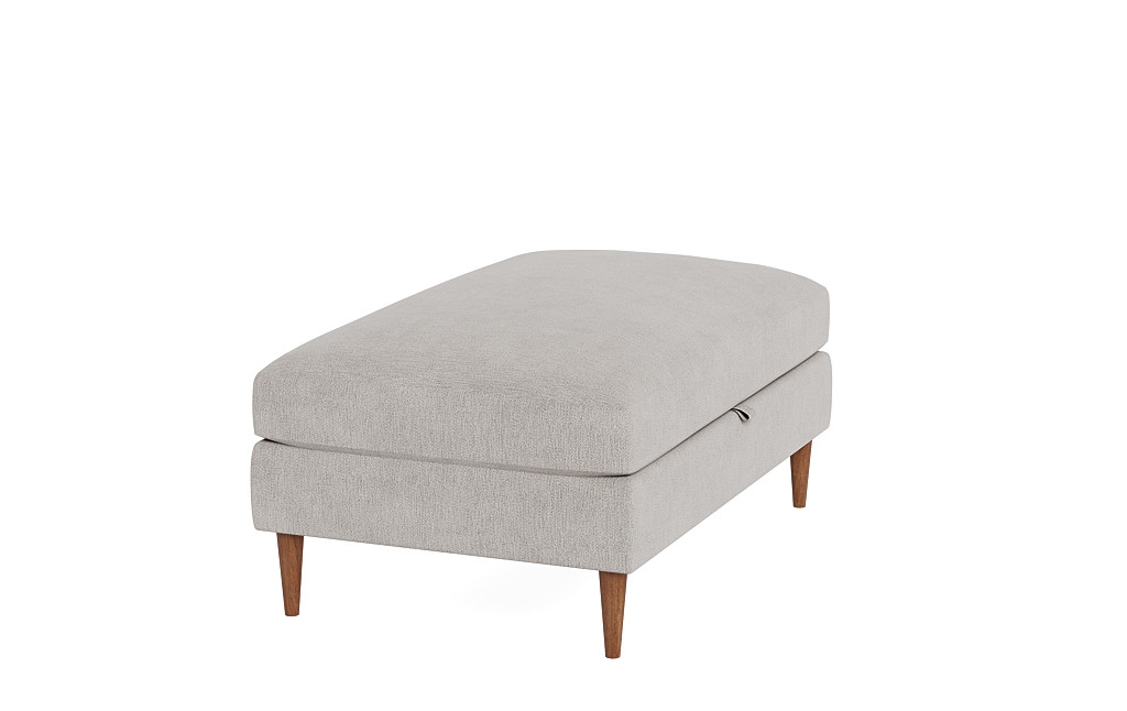 Sloan Storage Ottoman | Decide Later Fabric | Oiled Walnut Tapered Round Wood Leg | Down Alternative Fill - Image 1