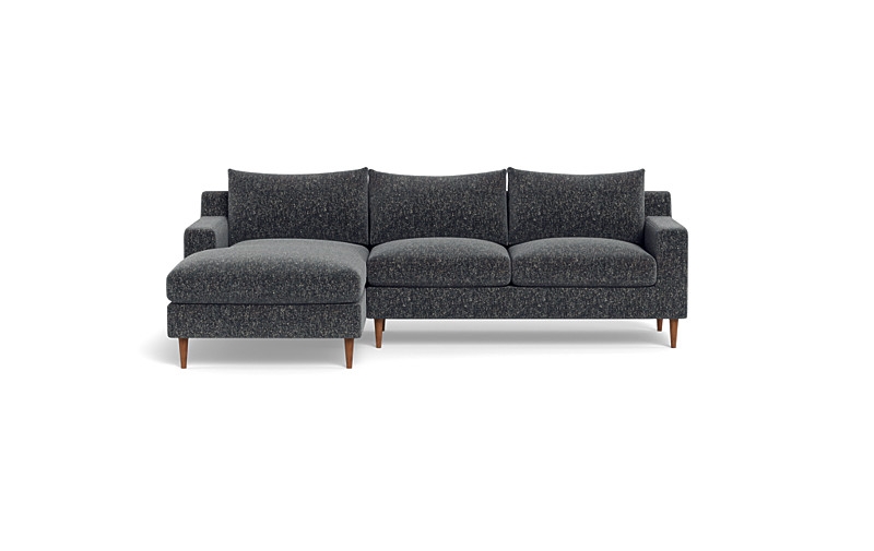 Sloan Left Chaise Sectional | 92"w x 37"d x 35"h | 63" x 35" Chaise | Midnight | Oiled Walnut Tapered Round Wood Leg | 2 Cushions | Down Alternative Cushion Fill - Image 0