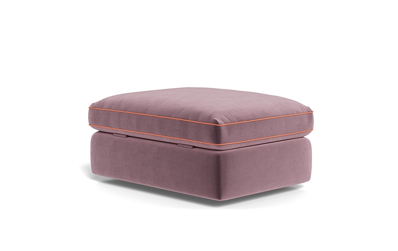 James Rectangle Ottoman with Contrast Piping and Storage Option - Image 3