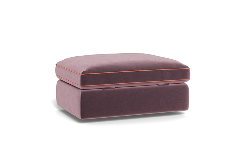 James Rectangle Ottoman with Contrast Piping and Storage Option - Image 2