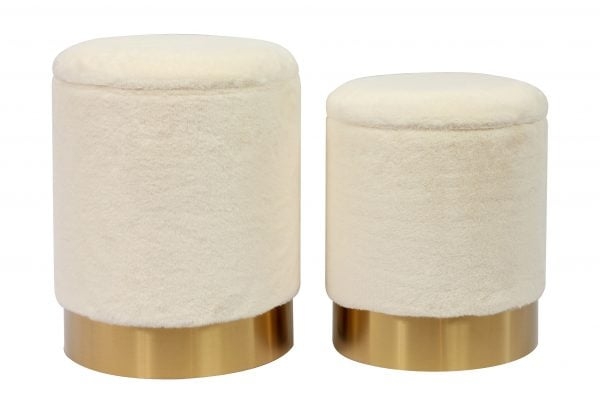 Teddy Faux Sheepskin Storage Ottomans - Set of 2 - Image 0