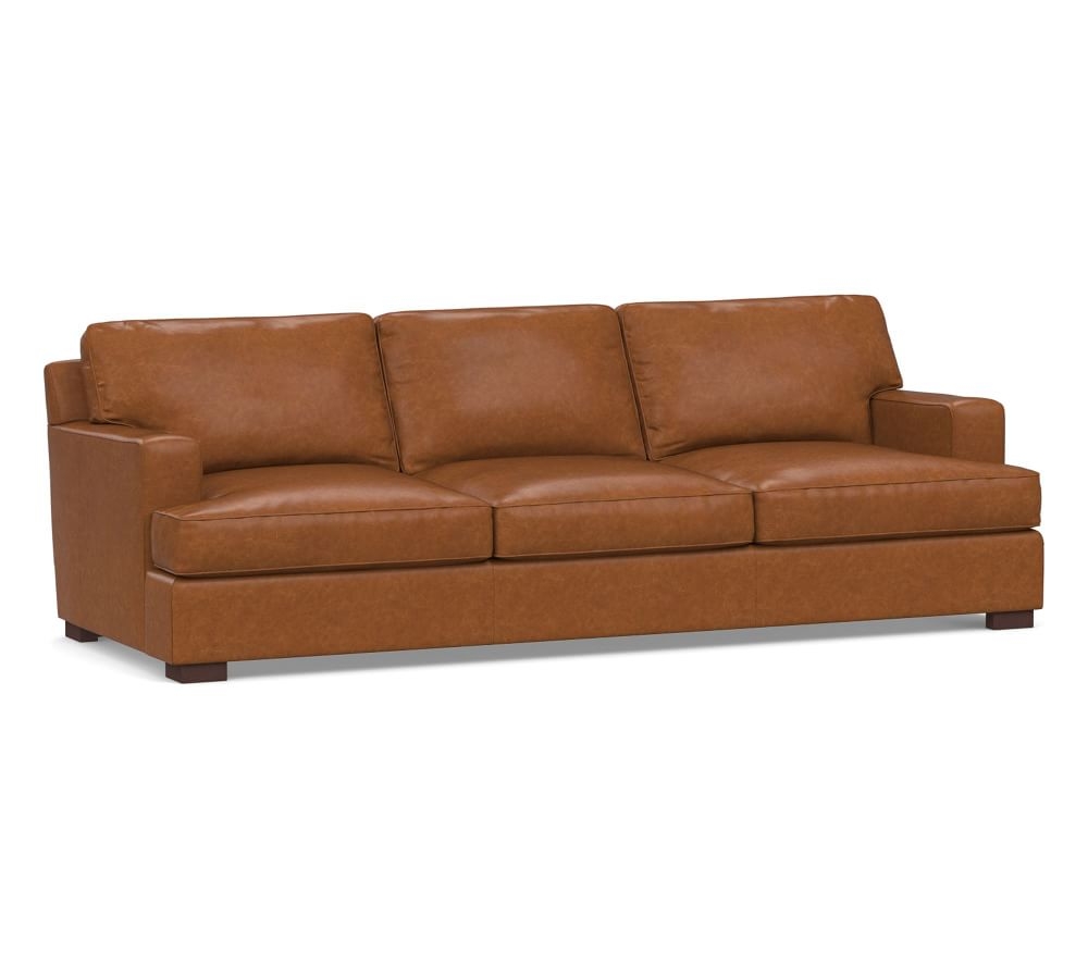 Townsend Square Arm Leather Grand Sofa 100.5", Polyester Wrapped Cushions, Leather Statesville Caramel - Image 0