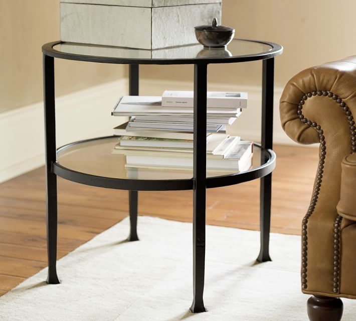 Tanner Metal & Glass Round End Table, Blackened Bronze - available aug - Image 1