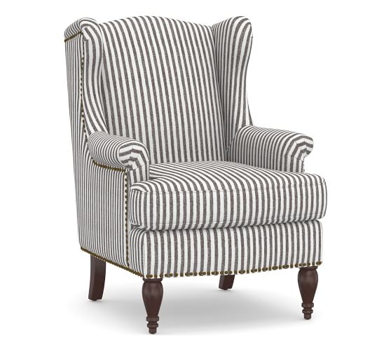 SoMa Delancey Upholstered Wingback Armchair, Polyester Wrapped Cushions, Vintage Stripe Black/Ivory - Image 3