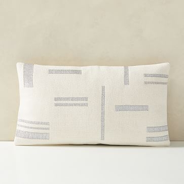 Embroidered Metallic Blocks Pillow Cover, 12"x21", Stone White - Image 0