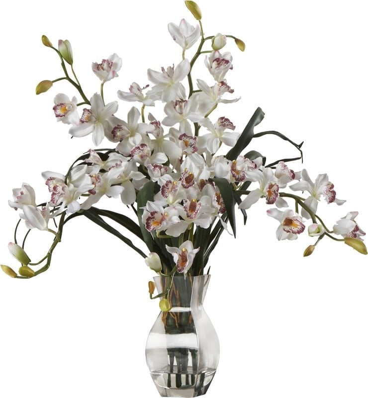 Orchid Silk Flower Arrangement in White - Image 0