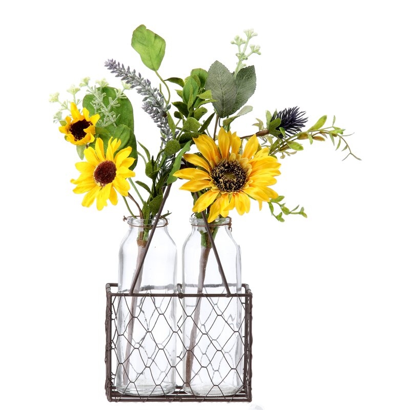 Thistle Bottle Sunflower Floral Arrangement in Pot - Image 0