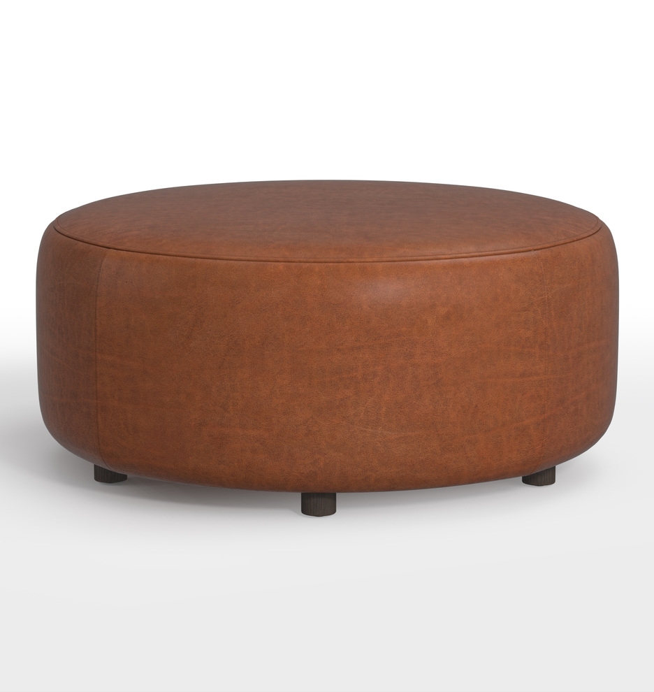 Worley Large Round Leather Ottoman, Pure Saddle - Image 0