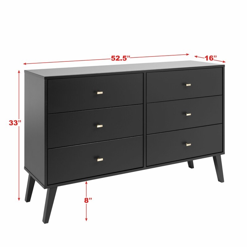 Shamar Mid Century Modern 6 Drawer Double Dresser, Black - Image 2