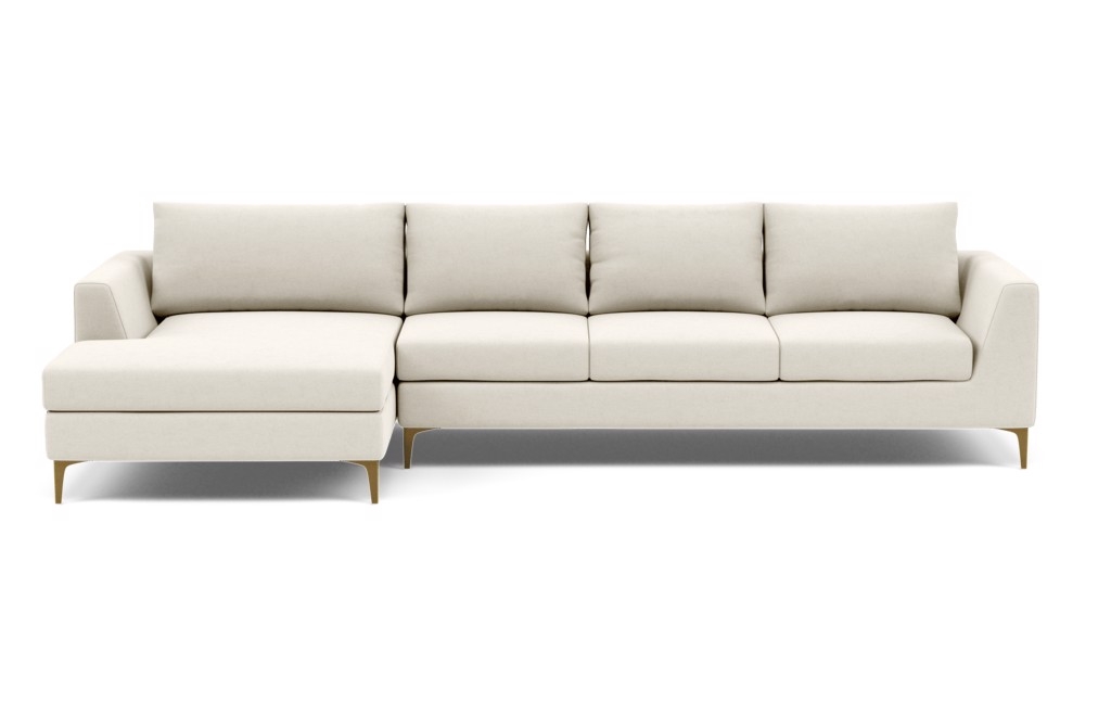 Asher 4-Seat Left Sectional, Chalk Heathered Weave, Brass Leg - Image 0