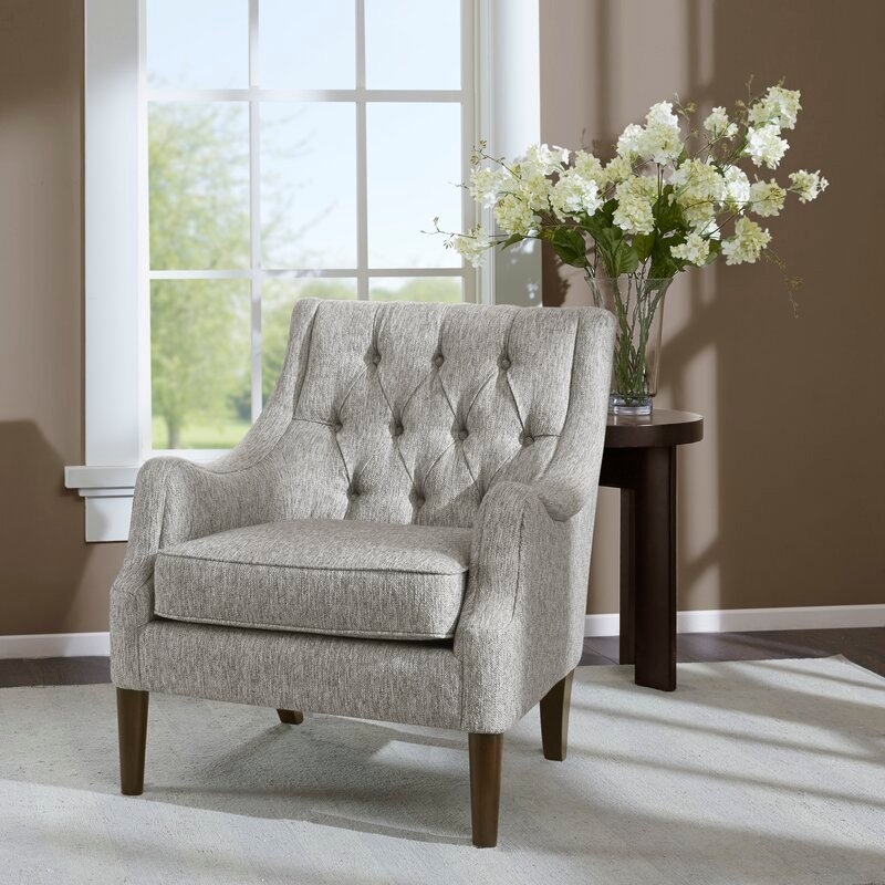 Galesville 29.25" Wide Tufted Polyester Wingback Chair, Gray - Image 1