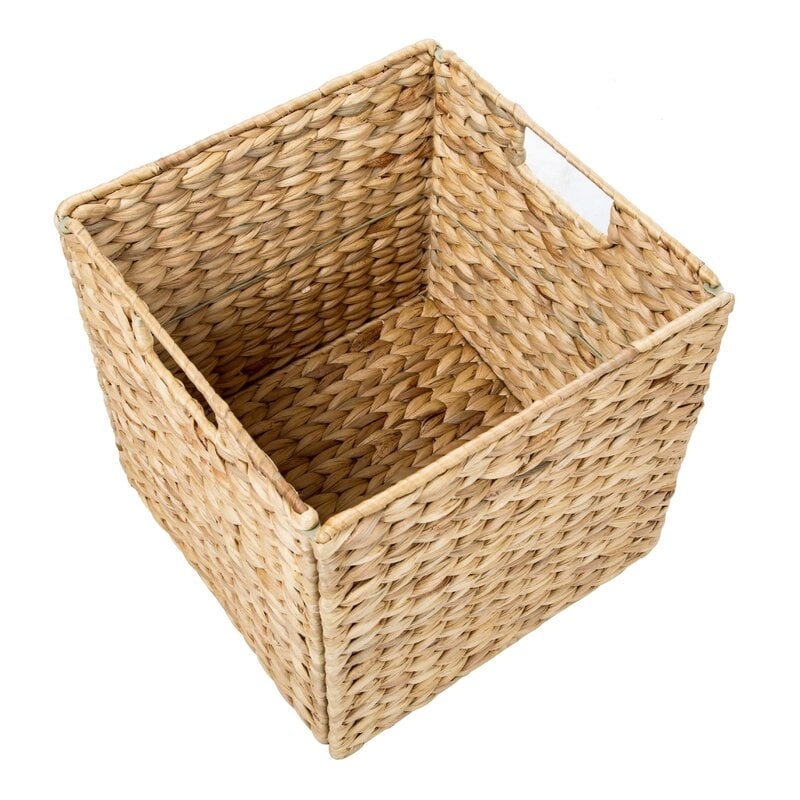 Hyacinth Foldable Storage Wicker Basket with Iron Wire Frame, set of 2 - Image 1
