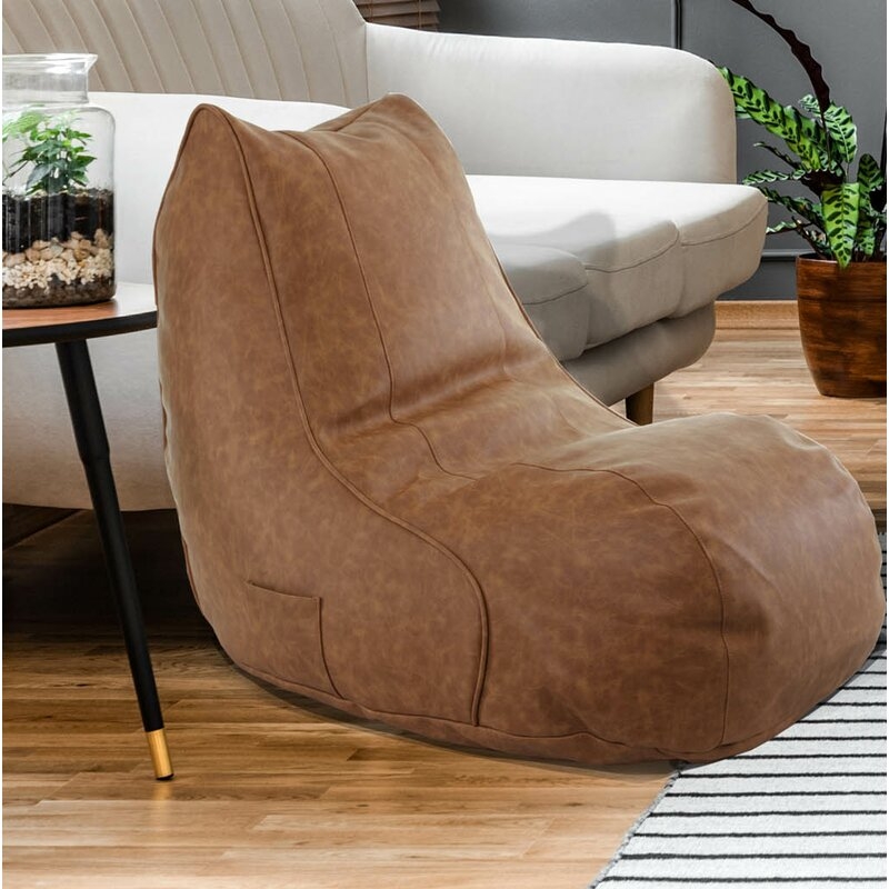 Small Faux Leather Bean Bag Chair & Lounger - Image 2