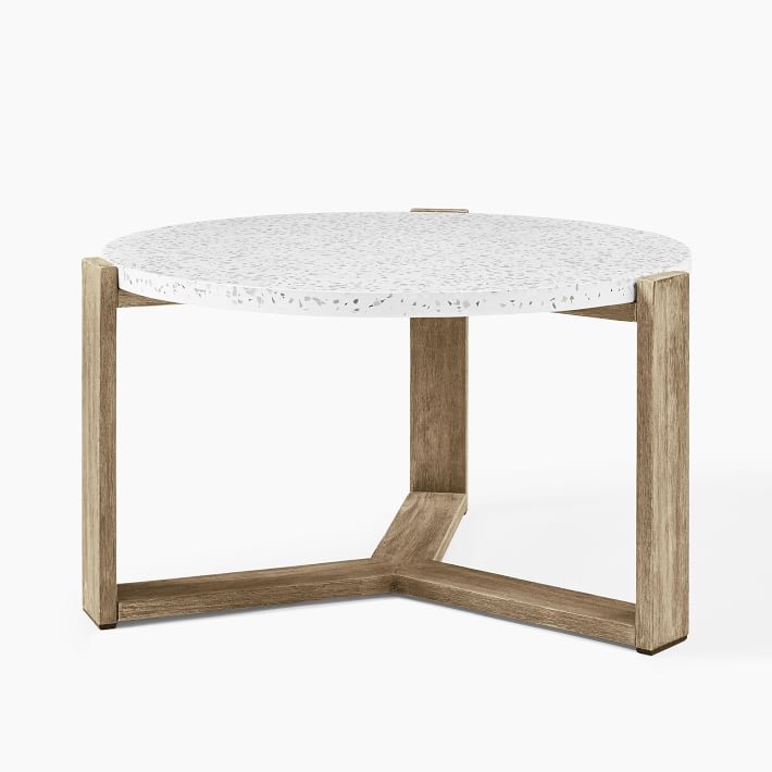 Mosaic Coffee Table - White Marble Top + Driftwood - Image 0