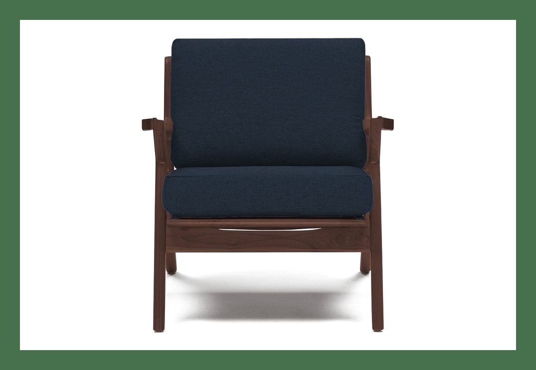 Blue Soto Mid Century Modern Apartment Chair - Bentley Indigo - Walnut - Image 1
