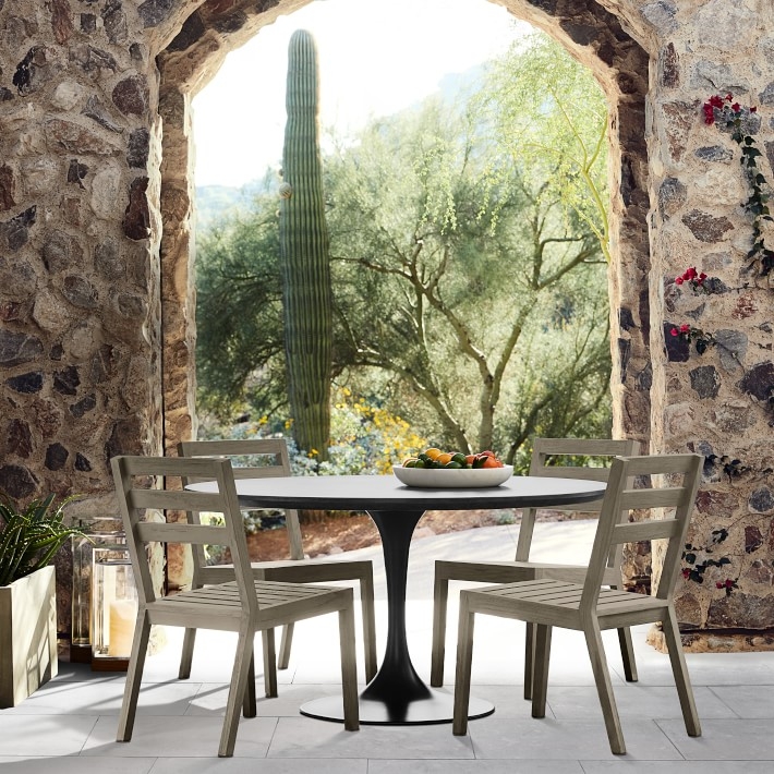 Tulip Indoor/Outdoor Round Dining Table, 56", Concrete Base, Grey Top - Image 5