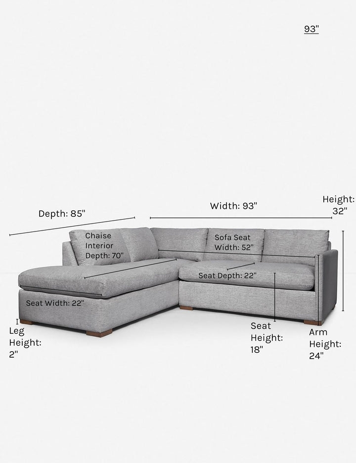 Callahan Bumper Sectional Sofa, Light Gray, Left Facing - Image 4