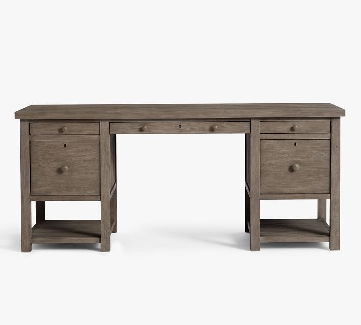 Farmhouse Desk with Drawers, Gray Wash - Image 1