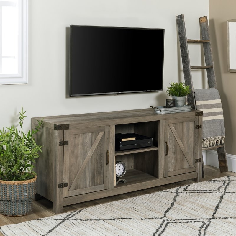 Adalberto TV Stand for TVs up to 65" with optional Fireplace, Gray Wash - Image 0