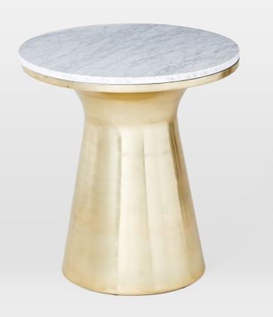 Marble Topped Pedestal Side Table - White Marble/Antique Brass - Image 0
