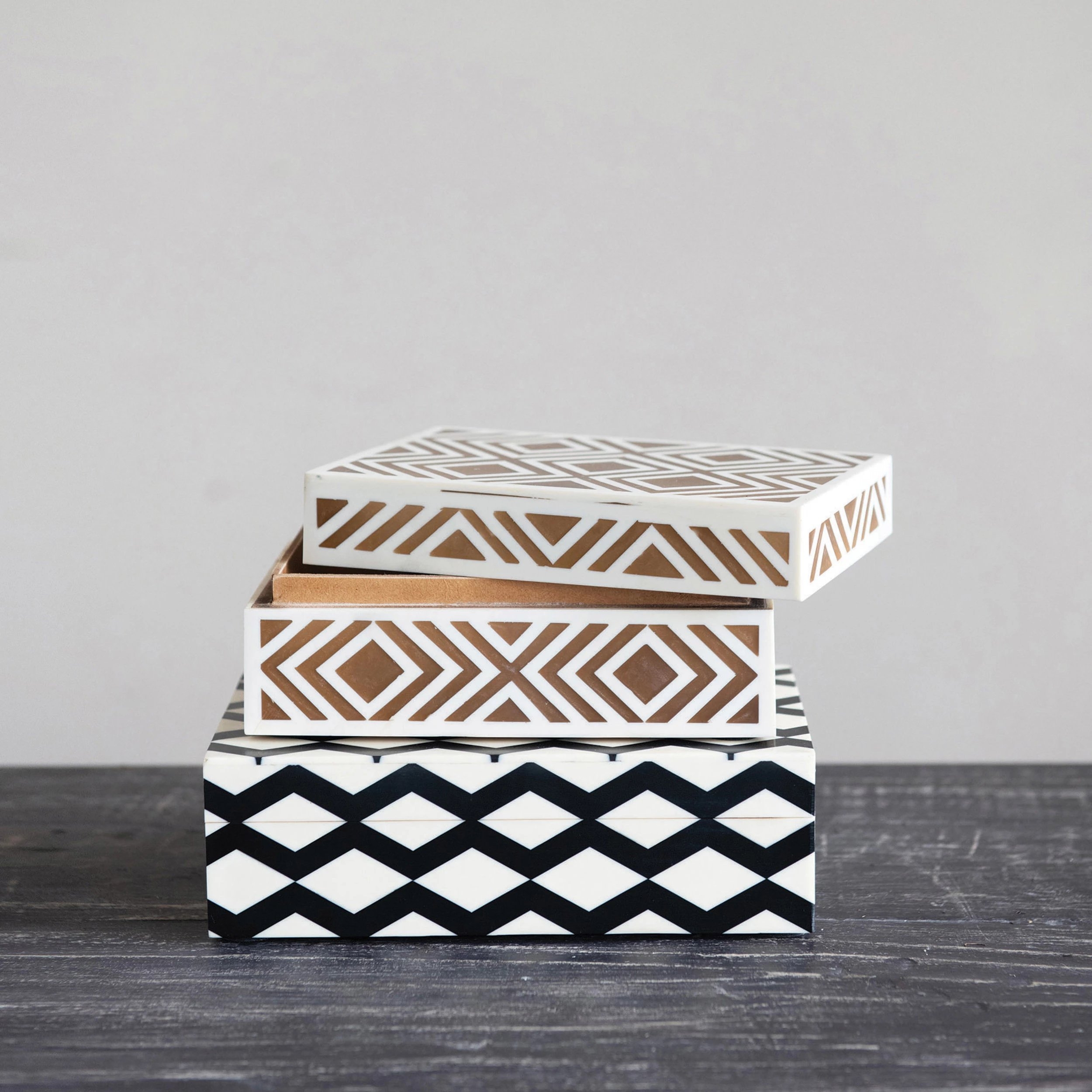 Pattern Inlay Decorative Box, Brown & Cream - Image 1