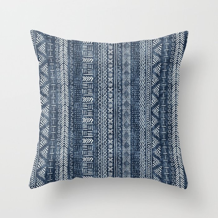 Funky Vertical Stripe In Indigo Throw Pillow by House Of Haha - Cover (20" x 20") With Pillow Insert - Indoor Pillow - Image 0
